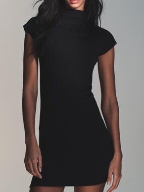 Zara Short Mock Neck Black Mini Dress - Size S
